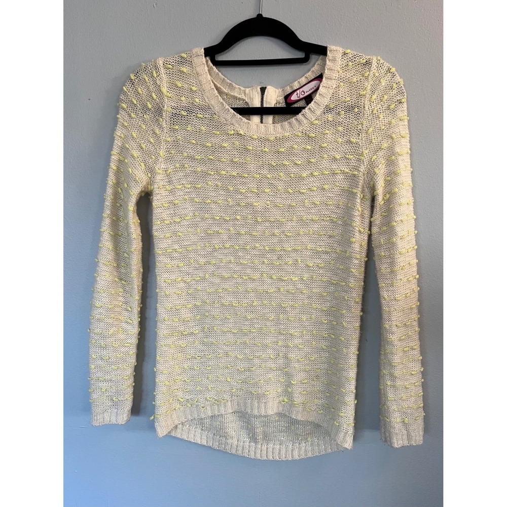 Popcorn Knit Sweater Womens Small Cream Yellow Back Zip High Low Pullover - Picture 2 of 6